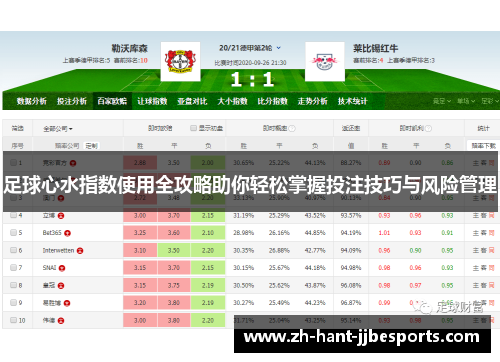 足球心水指数使用全攻略助你轻松掌握投注技巧与风险管理